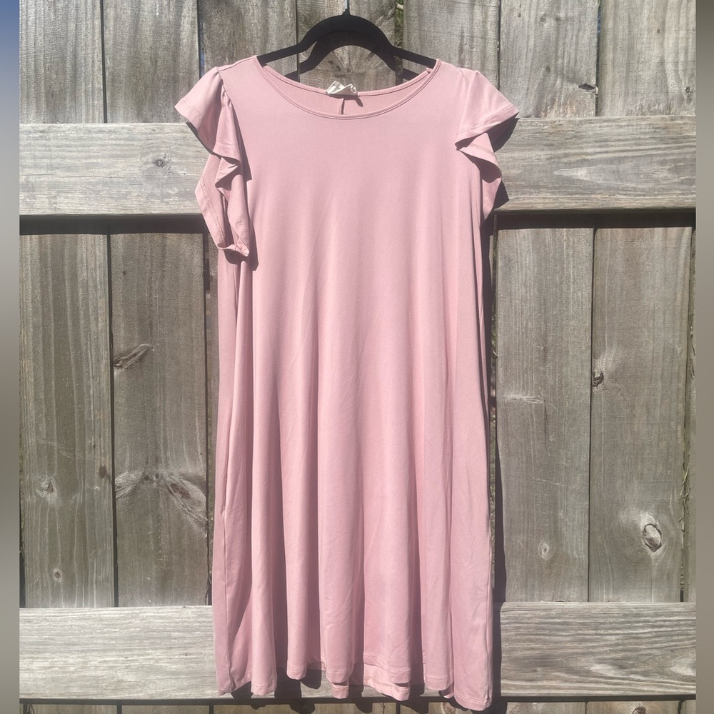 Sleeveless Ruffle Midi Dress in Dusty Pink ninexis Size L